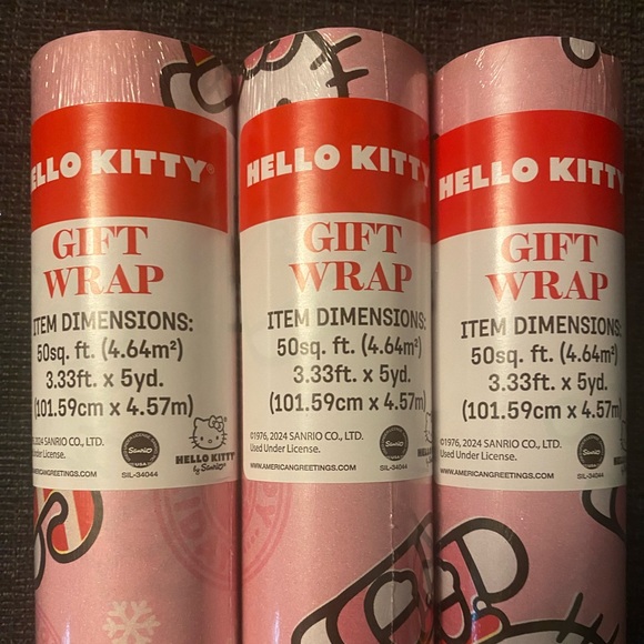 HELLO KITTY Christmas PINK SANTA HAT Holiday GIFT Wrapping Paper 150sq ft-3rolls - Picture 2 of 4